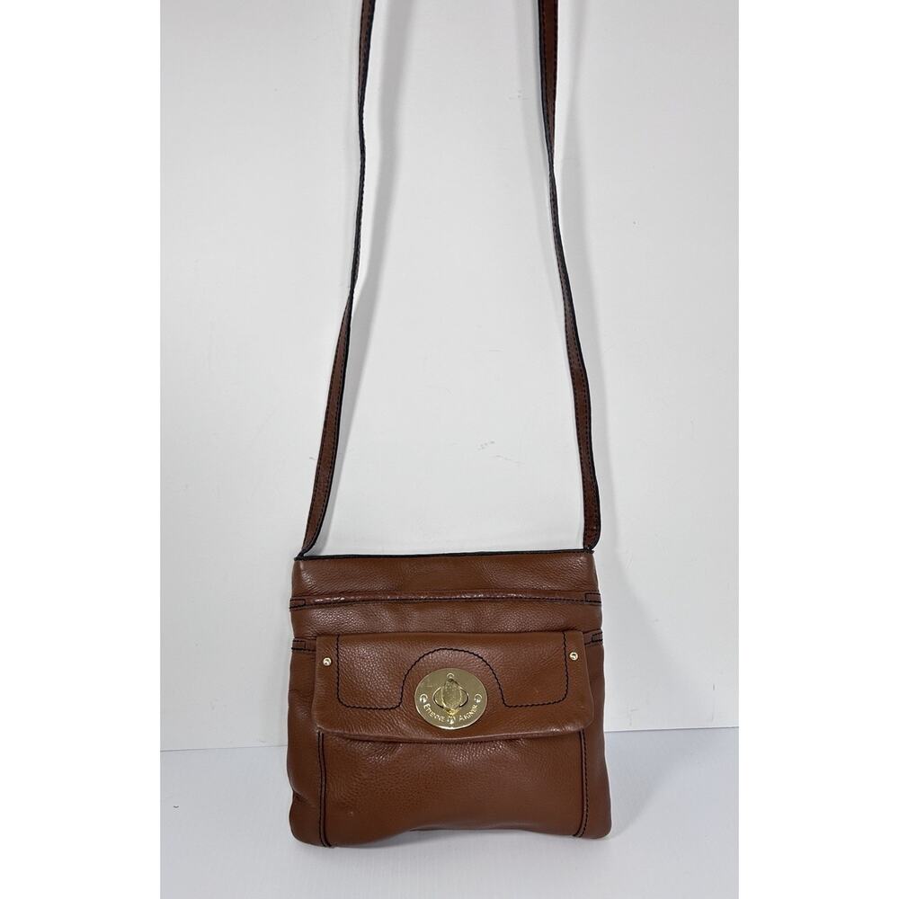 Etienne Aigner Brown Pebble Leather Crossbody Bag Purse Turn lock 71234